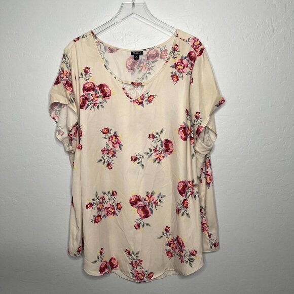 Torrid Floral Georgette Ivory Pink Blouse Top 4 4X 26 - Picture 1 of 4